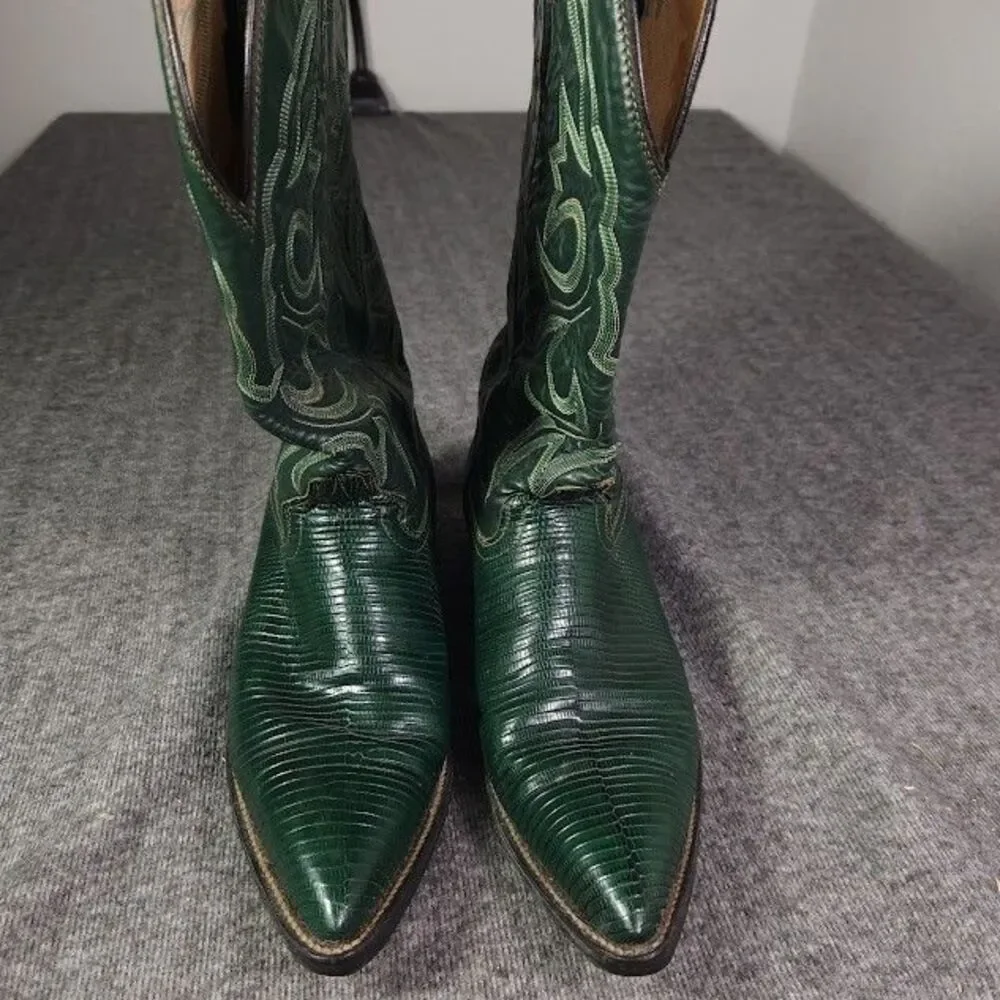 Men’s Vintage Botas Bandido Exotic Green Teju Lizard Western Cowboy Boots 8-8.5D